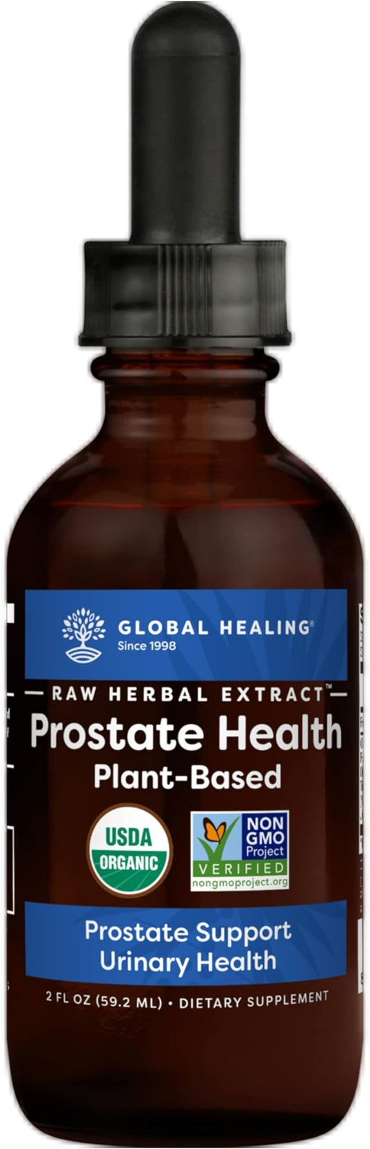 Global Healing Organic Prostate Health - Mens Health Supplement for Prostate Support - Prostate Supplements Help Urinary Bladder Control, Frequent Urination Relief Reduces Bathroom Trips - 2 Fl Oz