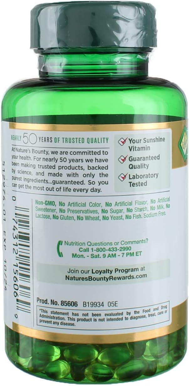 Nature's Bounty Vitamin D3-1000 IU, Rapid Release Softgels 250 ea (Pack of 2)