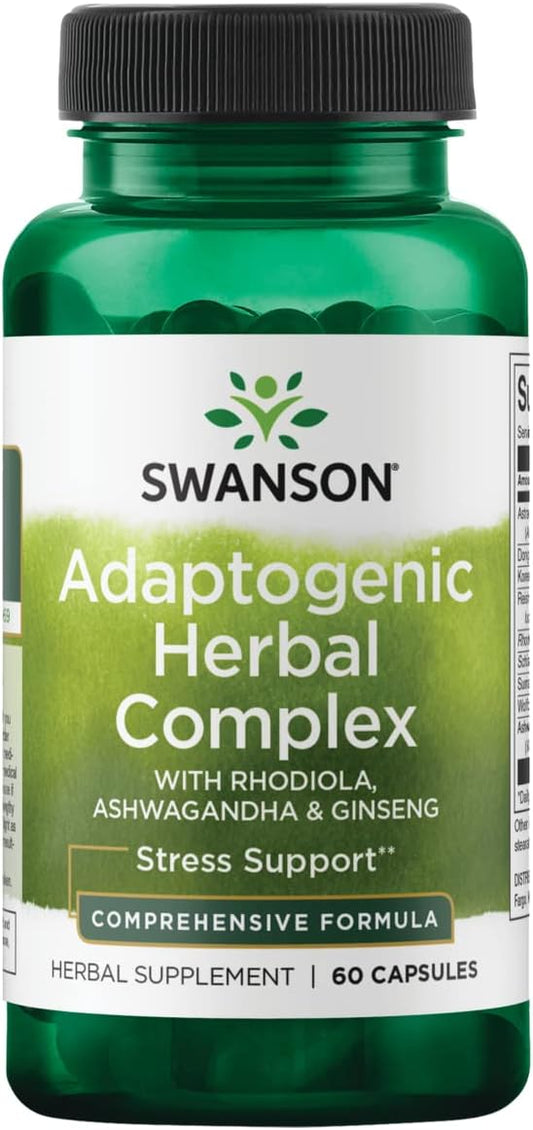 Swanson Rhodiola Ashwagandha Ginseng Complex Mood Energy Immune Function Nervous System Stress Support Adaptogen Herb Supplement 60 Capsules