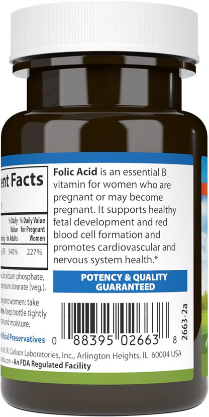 Carlson - Folic Acid, 800 mcg, Provides Important Prenatal Support, 300 tablets