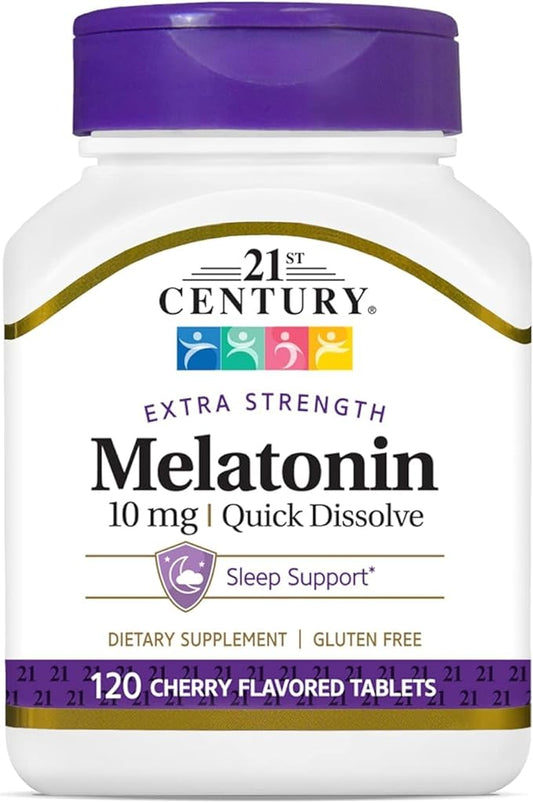 21st Century, Melatonin Quick Dissolve Tablets 10 mg, White, Cherry, 120 Count