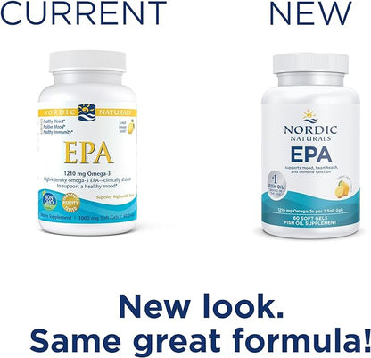 Nordic Naturals EPA, Lemon - 60 Soft Gels - 1210 mg Omega-3 - High-Intensity EPA Formula for Positive Mood, Heart Health & Healthy Immunity - 30 Servings