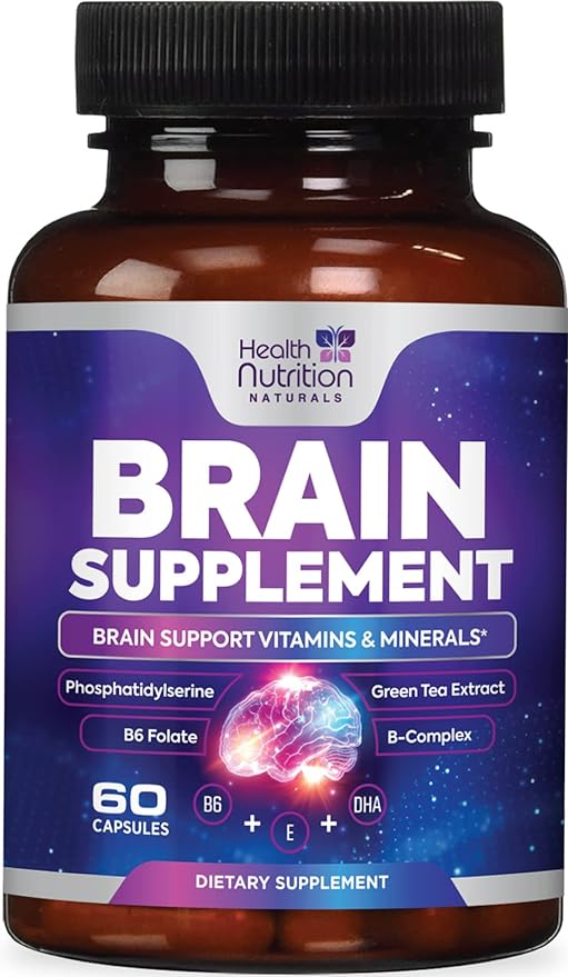 Brain Supplements for Memory and Focus - Nootropic for Concentration, Cognitive, & Mental Clarity Support, DMAE Bacopa, Phosphatidylserine, Brain Booster Health Vitamins B12, B6, C, E - 60 Capsules