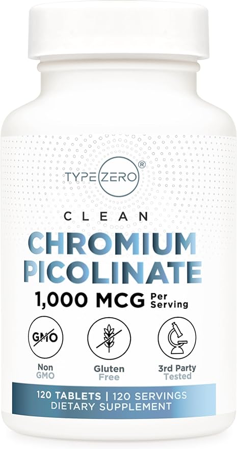 Type Zero Clean Chromium Picolinate Tablets (120 Servings, 1,000 MCG Per Serving) - Non-GMO, Gluten Free