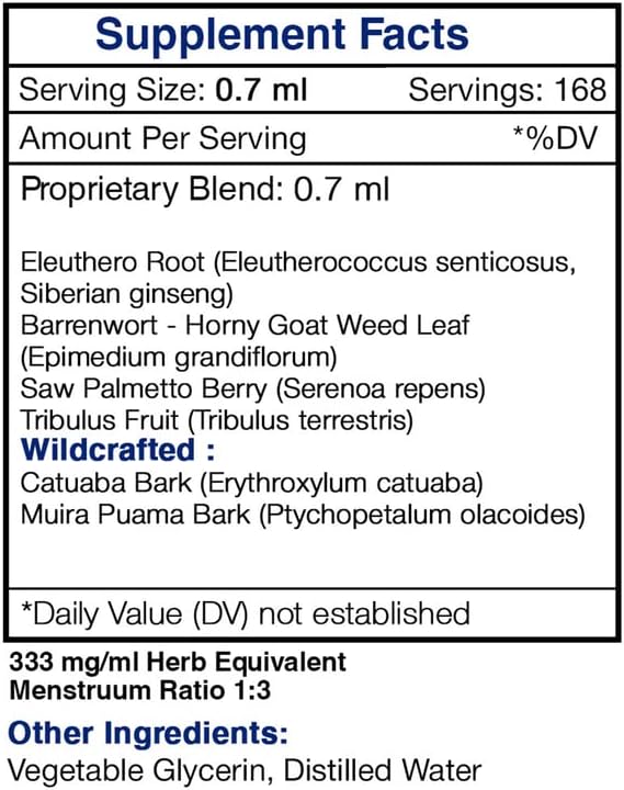 Tribal Vigor Alcohol-FREE Extract,High-Potency Herbal Drops,Tincture made from Eleuthero Siberian Ginseng,Catuaba,Barrenwort-Horny goat weed,Muira Puama,Saw Palmetto, Tribulus. Wellness Support 2x4 oz