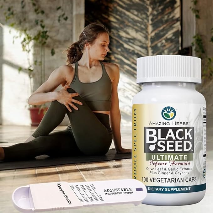 Black Seed Ultimate Defense Formula, 100 Count, Bundled With Beyondeals Plastic Measuring Spoon, Whole Spectrum Vegetarian Capsules, Ultimate Black Seed For Digestive Health~ [Pack Of 4]