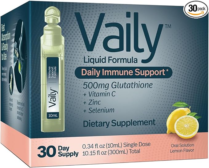 Lemon Flavor Liquid Glutathione Formula (500 mg) – Glutathione Liquid Supplement w/Vitamin C, Zinc & Selenium - Skin Health & Immune Support Supplement - Tasty, Fast Acting 30 Everyday Dose Vials