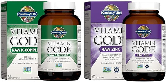 Garden of Life Vitamin K2, K1, Zinc & Vitamin C - Vegan Vitamin Complex for Bone, Heart, Immune Support & Healthy Digestion - 60 Day Supply