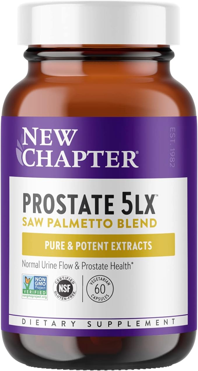 New Chapter Prostate Supplement - Prostate 5LX™ with Clinical Strength Saw Palmetto + Fermented Selenium for Prostate Health - 60 ct Vegetarian Capsule