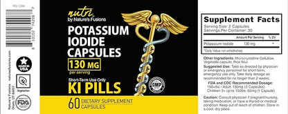 Potassium Iodide Capsules 130 mg - (140 Capsules) EXP 10/2032 - Ki Pills Potassium Iodine Tablets 130 mg - Potassium Iodide Tablets YODO Naciente