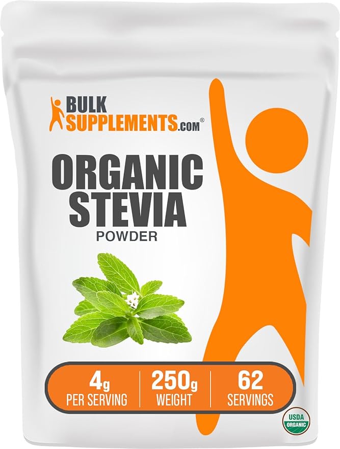 BulkSupplements.com Organic Stevia Powder - Pure Stevia Sweetener, From Stevia Leaf, Stevia Herbal Supplements - Vegan & Gluten Free, 4g per Serving, 250g (8.8 oz) (Pack of 1)