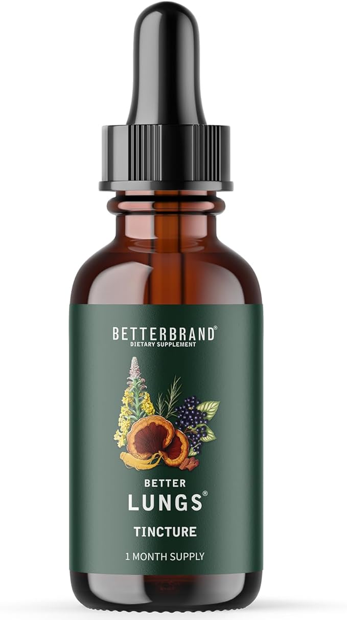 Betterbrand BetterLungs Tincture - Daily Respiratory Health Supplement | Mullein Leaf, Elderberry, Ginseng and Reishi Mushroom | Lung Health Wellness | 30 Day Supply