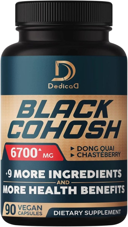 Black Cohosh Supplement 6700mg - 3 Months for Menopause & Immune Health - Blend of 12 Potent Herb includes Dong Quai, Chasteberry, Wild Yam, Red Clover, Black Pepper & others - 90 Vegan Capsules