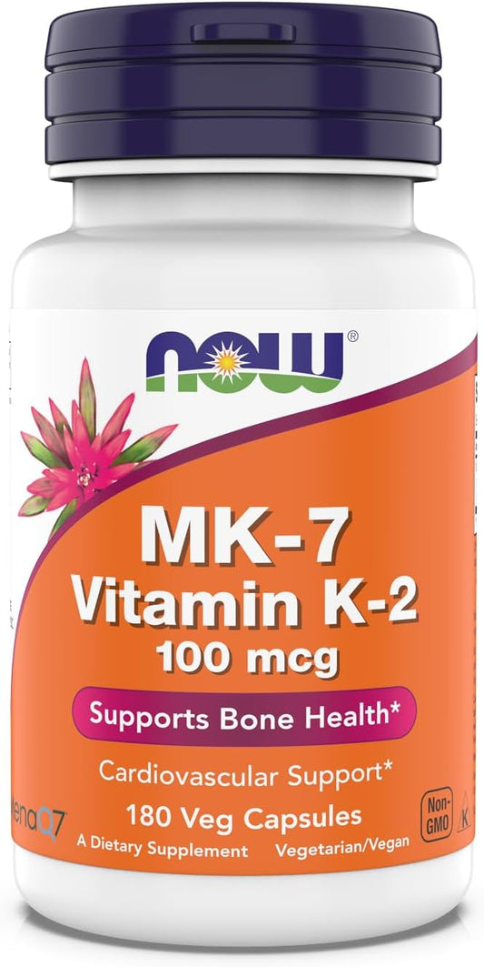 NOW Supplements, MK-7 Vitamin K-2 100 mcg, Cardiovascular Support*, Supports Bone Health*, 180 Veg Capsules