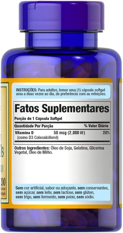 Puritan's Pride Vitamin D3 50mcg (2,000 IU) Bolsters Immune Health for Support of Immune Health and Healthy Bones and Teeth 200 Softgels