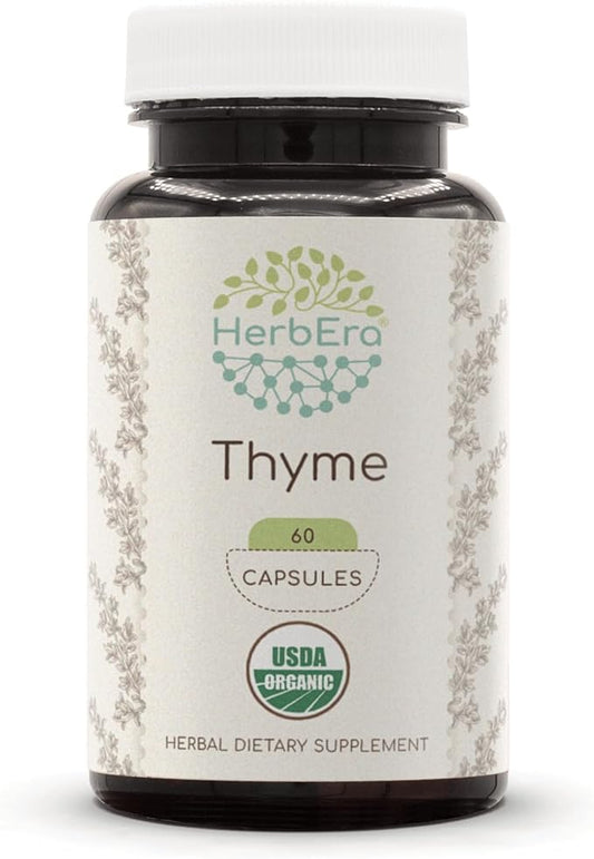 Thyme USDA Organic 60 Capsules | Natural Herbal Supplement | Certified Organic Vegetarian Capsules and Organic Thyme (Thymus Vulgaris) Dried Leaf (60 Capsules)