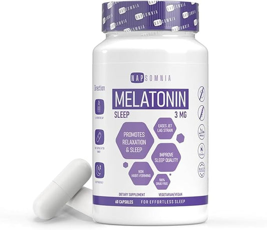 Melatonin for Sleeping for Men & Women - Sleep Melatonin -Valerian Root Extract - Vegetarian 3mg Melatonin Capsules - Sleep Aid for Adults - Deep Sleep Supplements to Ease Jet Lag Strain