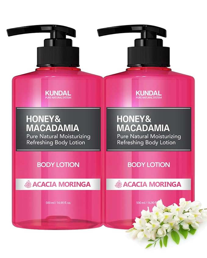 Kundal Nature Body Lotion [Acacia Moringa Scent] Natural Moisturizer with 82% Aloe Vera/Deep Hydration for Dry Skin/Organic Formular Sensitive Skin Friendly 1,000ml(16.9 Fl Oz x 2ea/set)