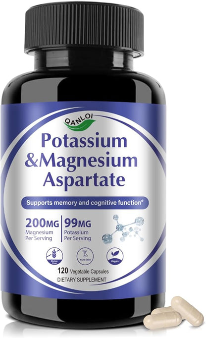 Potassium Magnesium Supplement with Aspartate Complex- Magnesium Supplement & Potassium Supplement (120 Capsules)