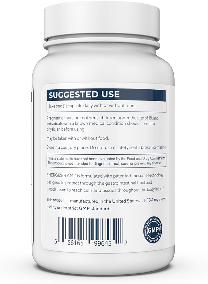 Energizer AM (Liposomal) Supplement (Hesperidin, CoQ10, Trans-Resveratrol, Green Tea Exract) - Bioavailable Formula for Increased Absorption - 60 Capsules