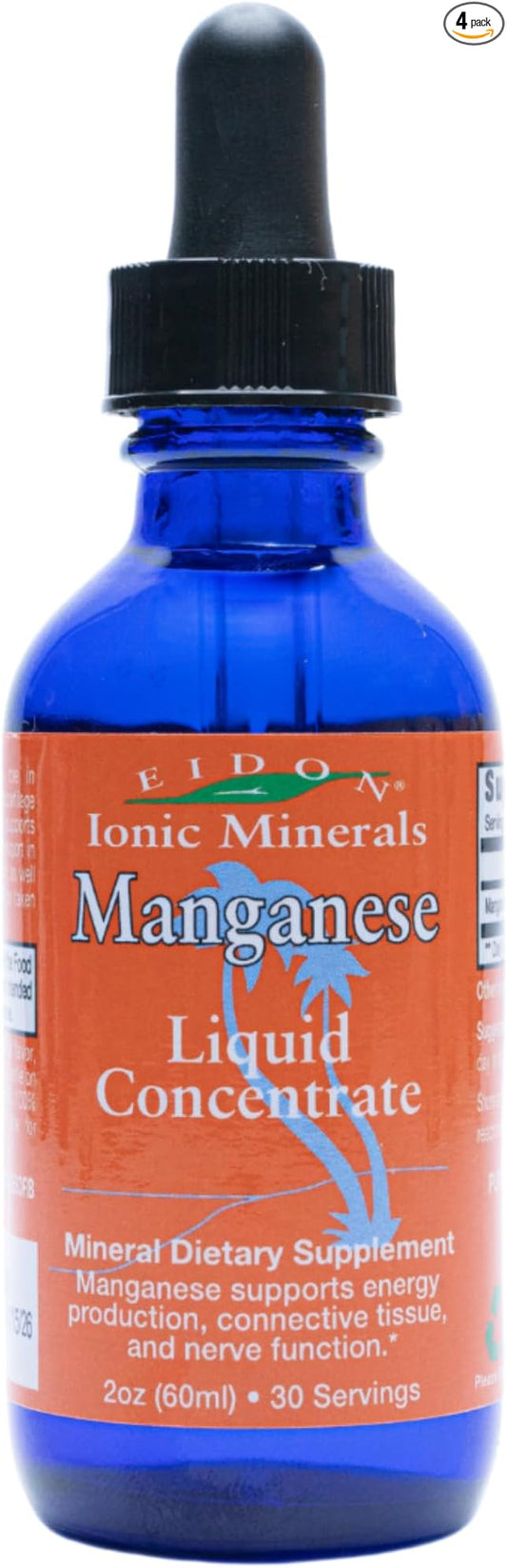 Eidon Ionic Minerals Liquid Manganese - Manganese Chloride Drops Supplement, Mineral Drops for Water, Supports Bone and Cartilage Health, Energy and Strength, Proper Digestive Tract Function, 2 oz