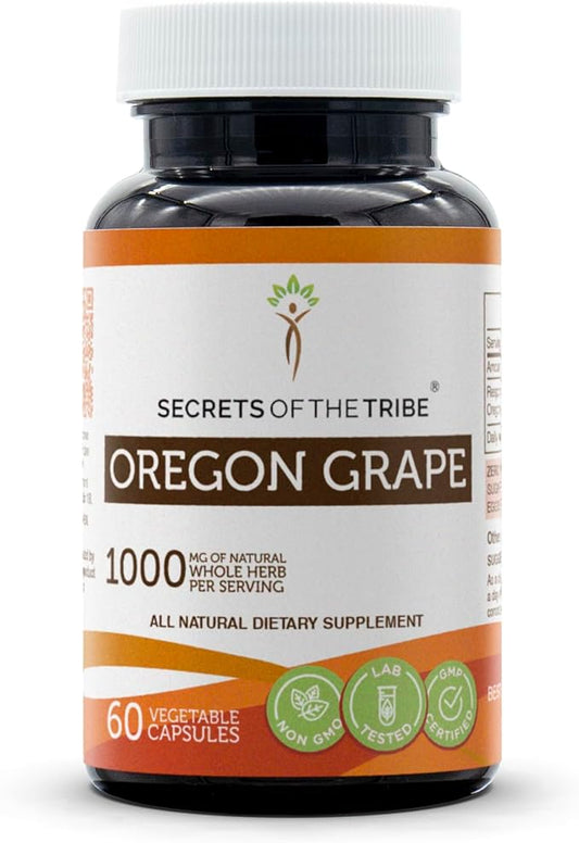 Secrets of the Tribe Oregon Grape 60 Capsules, 1000 mg, Responsibly farmed Oregon Grape (Mahonia aquifolium) Dried Root (60 Capsules)