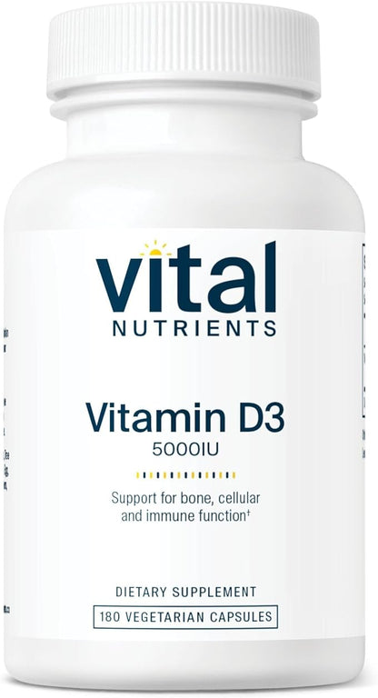 Vital Nutrients Vitamin D 5000 IU | Vitamin D3 Supplement | Healthy Bones, Teeth, Muscles*| Cellular & Immune Function | Calcium Absorption | Gluten, Dairy and Soy Free | 180 Capsules