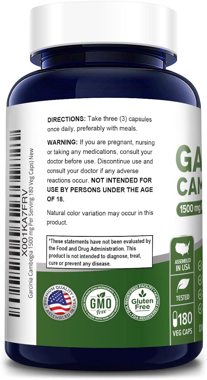 NusaPure Garcinia Cambogia 180 Veggie Caps 1500mg (Vegetarian, Non-GMO, Gluten Free)