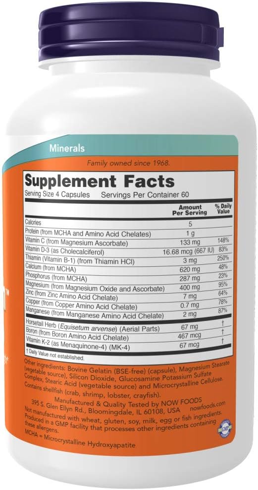 NOW Supplements, Bone Strength™ with Microcrystalline Hydroxyapatite (MCHA), Magnesium and Vitamins C,D and K, 240 Capsules