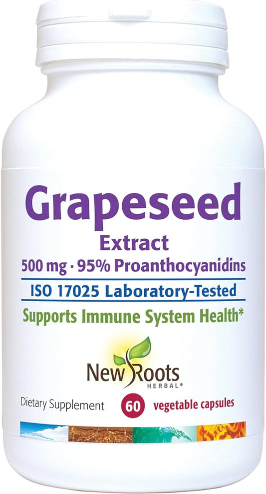 NEW ROOTS HERBAL Grapeseed Extract 500mg, 95% Polyphenols (Proanthocyanidins) (60 Veg Caps) | Non-GMO, Gluten Free