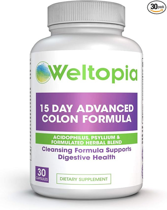 15 Day Advance Colon Cleanse Formula with Probiotic - to Support Detox, Digestive Health, Weight Loss & Increased Energy Levels - Contains Acidophilus, Fiber, Aloe, Cascara Sagrada, Senna l