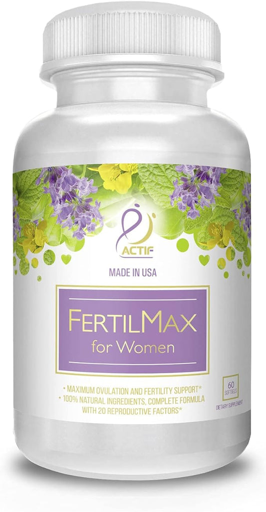 ACTIF FertilMax for Women - #1 Fertility Supplement and Ovulation Support, Maximum Strength, Clinically Proven - Non-GMO, Made in USA, 60 Count