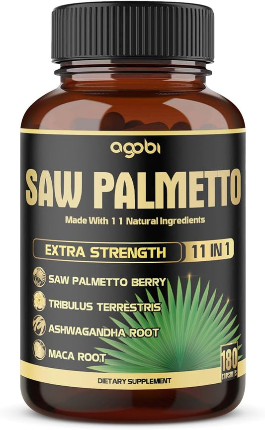 11in1 Saw Palmetto Capsules - Equivalent 5300mg with Ashwagandha, Turmeric, Tribulus, Maca, Green Tea, Ginger, Holy Basil & More - Healthy Prostate & Hair Support - 180 Count 6-Month Supply