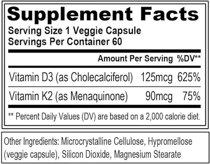 Evlution Nutrition Vitamin D3 + K2 for Immune System Support, Bone, Brain and Heart Health Support, Non-GMO and Gluten-Free, High Potency, Improve Calcium Absorption, 60 Servings