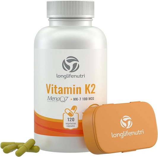 Vitamin K2 MK7 100 Mcg with MenaQ7-120 Veg Caps | from Natto | Heart & Bone Health | Cardiovascular Support | Non-GMO