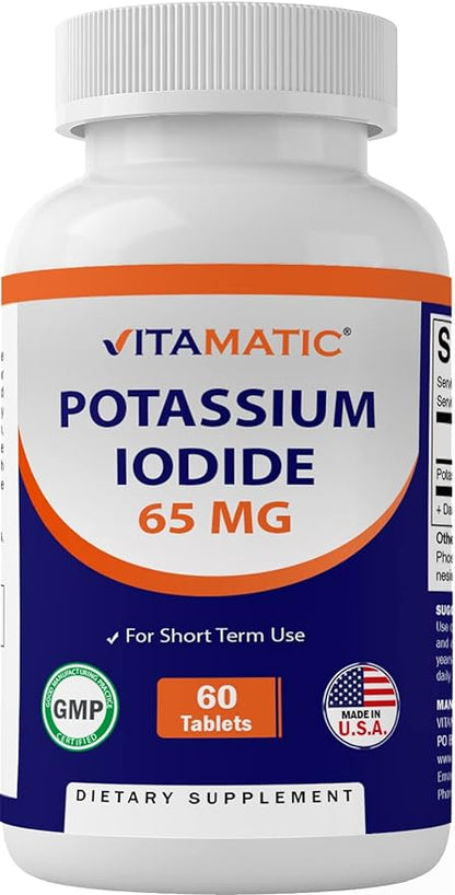 Vitamatic Potassium Iodide 65 mg per Serving - 60 Tablets - Thyroid Support - KI Pills (60 Count (Pack of 2))