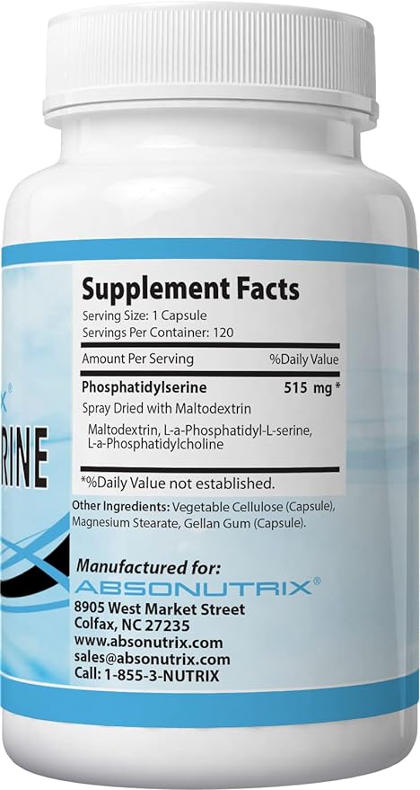 Absonutrix Phosphatidylserine 515 mg, 4 Fl Oz Large Bottle -120 Servings,Made in USA,Quick Absorption,Third-Party Tested,GMP Certified