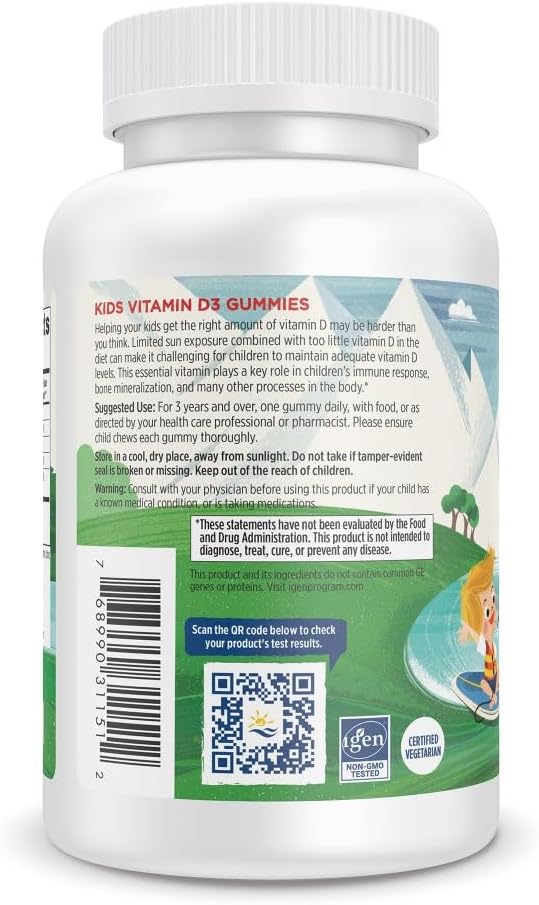 Nordic Naturals Vitamin D3 Gummies Kids, Wild Watermelon Splash - 120 Gummies - 400 IU Vitamin D3 - Bone Health, Healthy Immunity - Non-GMO, Vegetarian - 120 Servings