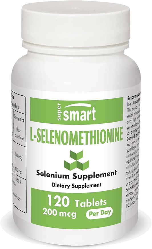 SuperSmart - L-Selenomethionine 200mcg per Day (Selenium Supplement) - High Absorption - Essential Trace Mineral | Non-GMO & Gluten Free - 120 Tablets