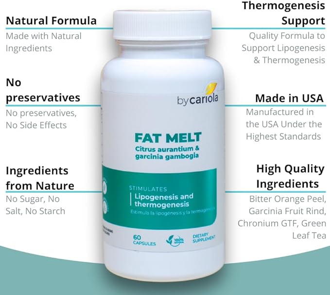 FatMelt for Weight Management Supplement 60 Caps - Weight Support - Metabolism Booster - Energy Boost - Bitter Orange Peel - Garcinia Cambogia