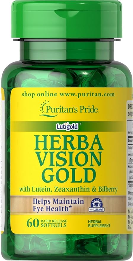 Puritan's Pride Herbavision Gold with Lutein, Bilberry and Zeaxanthin-60 Softgels, White