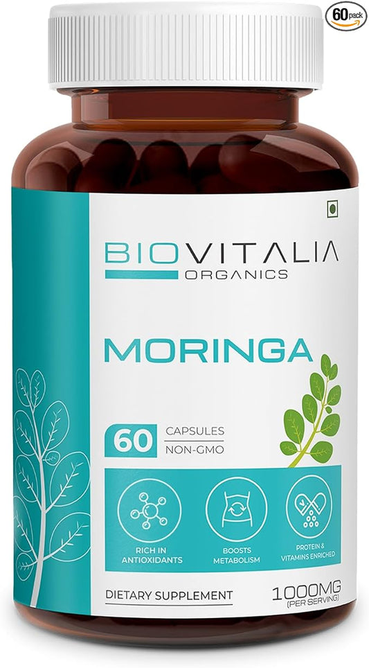 Moringa 1000mg | Helpful in Overall Health and Wellness | Immunity Booster | Boost Metabolism and Digestion | Good for Skin & Hairs - 60 Vegan Capsule