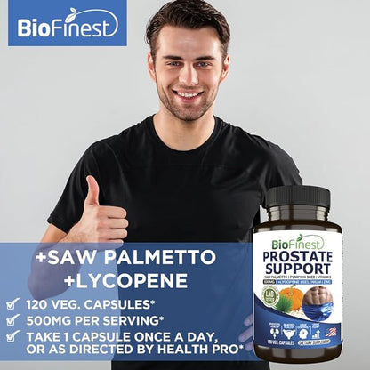 Prostate Support for Men - Saw Palmetto Lycopene Pumpkin Seed Pygeum Zinc Selenium - Healthy Urine Flow Bladder Prostate Vitamin Supplement - Made in USA (120 Veg. Capsule)