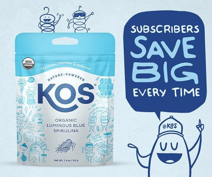 KOS USDA Organic Blue Spirulina Powder, Phycocyanin - Vegan Algae Superfood - Natural Food Coloring for Smoothies & Protein Drinks, Plant Based, Non GMO - 27 Servings