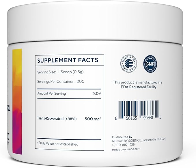 Pure Trans Resveratrol Powder - 100 Grams, 200 Day Supply - Supports Longevity, DNA Repair, Cellular Function, and Healthy Metabolism - Research Backed and Third-Party Tested