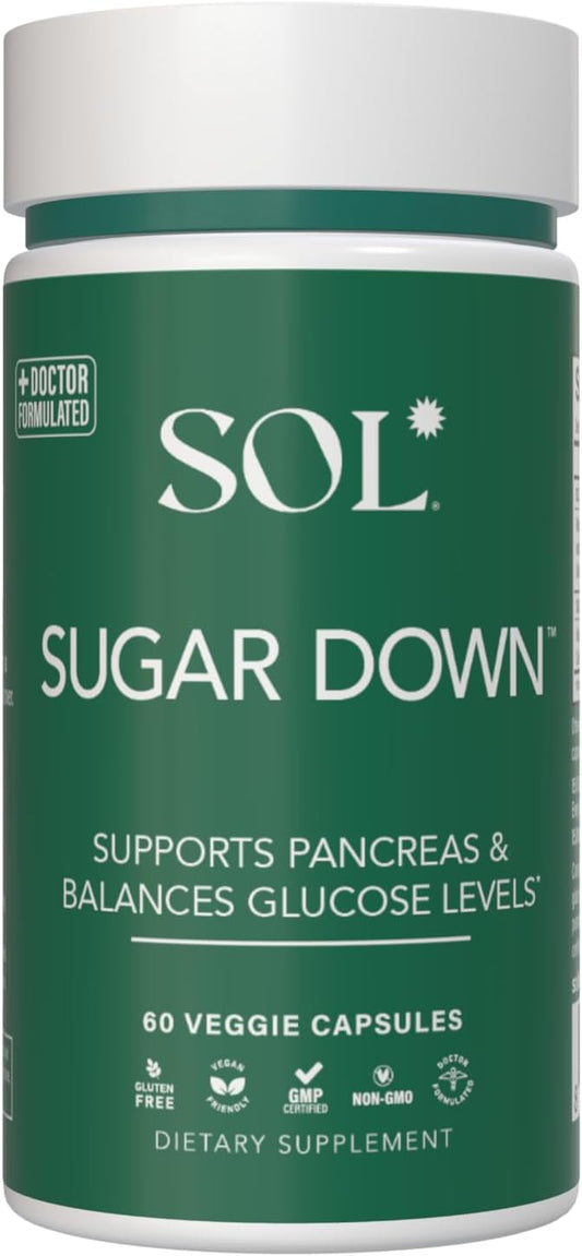 Sugar Down: Wellness Supplement with Astragalus & Anthocyanin, Enhances Digestive Health and Energy Levels, 60 Vegetarian Capsules - Two Capsules Per Serving