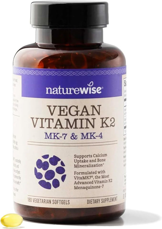 NatureWise Vitamin K2 MK-7 100mcg and MK-4 500mcg - Enhanced Bioavailability Formula - K2 Vitamin Supplement for Bone Health + Heart Health - Vegan, Gluten Free, Non-GMO - 180 Softgels[6-Month Supply]