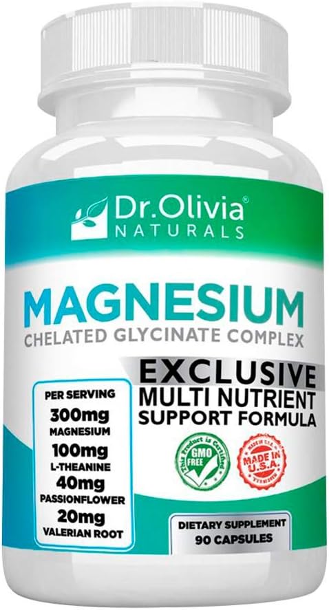 Dr. Olivia's Magnesium Glycinate Complex w/L-Theanine Passionflower & Valerian Root - 90 Capsules