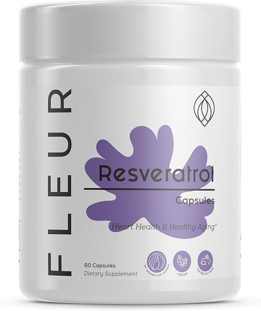 FLEUR Resveratrol Supplement, Extra Strength Trans Resveratrol for Immune Support, Antioxidant Supplement for Youthful Aging, Cardiovascular Support, Joint Support, Brain Function, 750mg, 60Ct