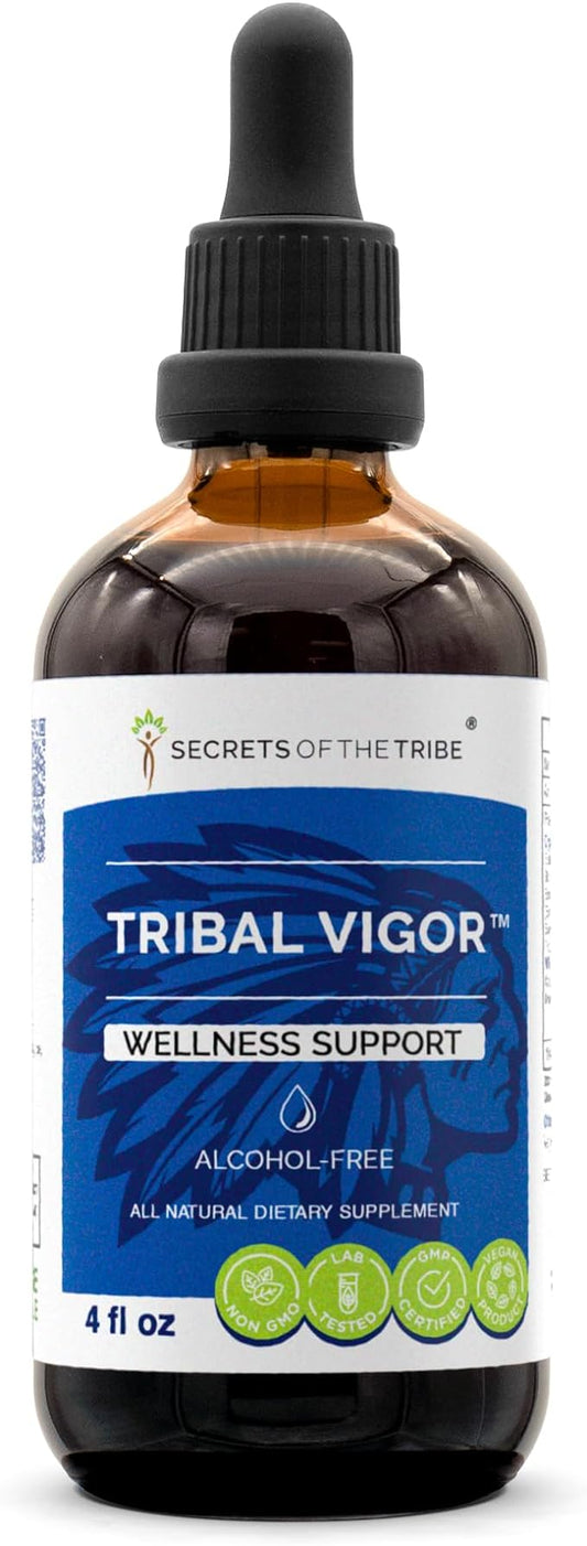 Tribal Vigor Alcohol-FREE Extract,High-Potency Herbal Drops,Tincture made from Eleuthero Siberian Ginseng,Catuaba, Barrenwort - Horny goat weed,Muira Puama,Saw Palmetto,Tribulus. Wellness Support 4 oz